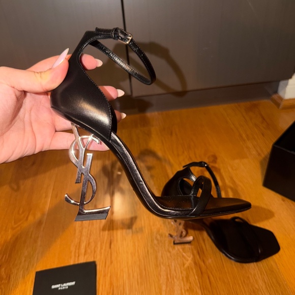 Saint Laurent YSL Logo Heel Sandals in Black WILLING TO NEGOTIATE - Picture 3 of 6